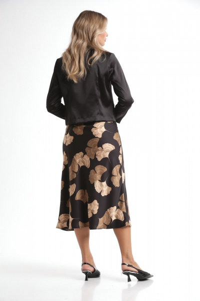 Жакет укороченный и юбка А-силуэта из текстиля Rishelie 970 черно-бежевый - фото 2