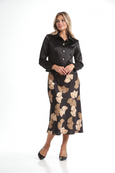 Жакет укороченный и юбка А-силуэта из текстиля Rishelie 970 черно-бежевый - фото 1