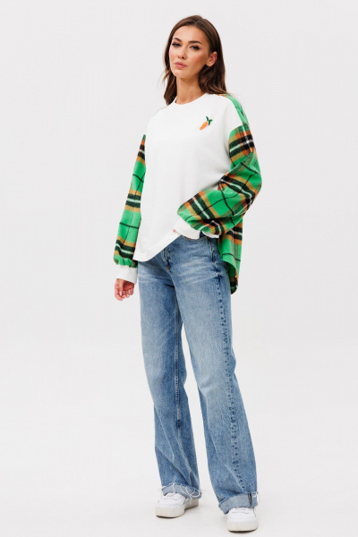 Джемпер свободного кроя из трикотажа в крупную клетку HIT 2014/1 зеленый,белый - фото 4