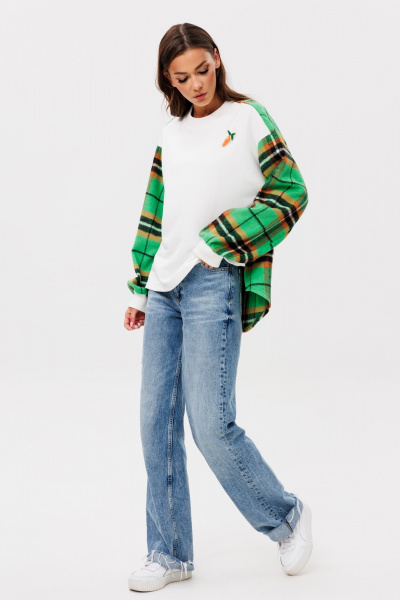 Джемпер свободного кроя из трикотажа в крупную клетку HIT 2014/1 зеленый,белый - фото 3