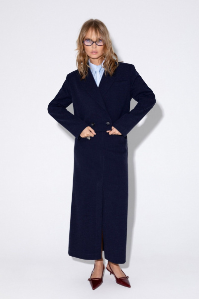 Костюм-двойка жакет и юбка с высоким разрезом из вискозы PiRS 5358 темно-синий - фото 1
