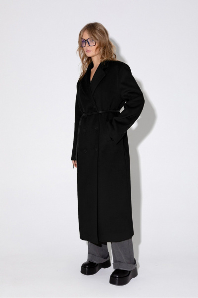 Миди-пальто оверсайз с двубортной застежкой и функциональными карманами PiRS 5372 черный - фото 2
