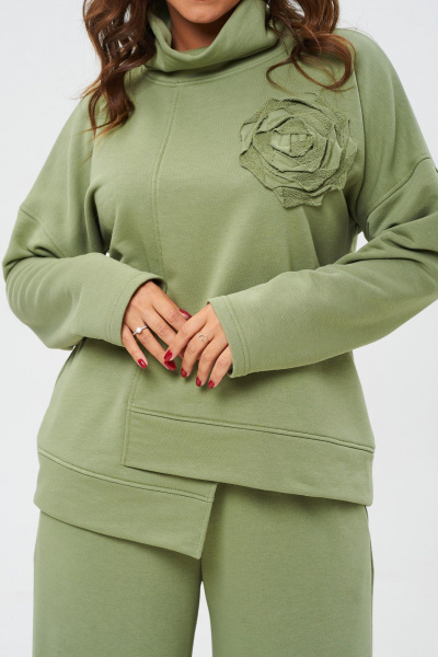 Брюки и джемпер из трикотажа и хлопка с расширенными штанинами Anastasia 1152 олива - фото 12