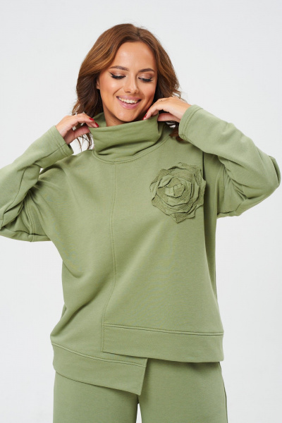 Брюки и джемпер из трикотажа и хлопка с расширенными штанинами Anastasia 1152 олива - фото 10