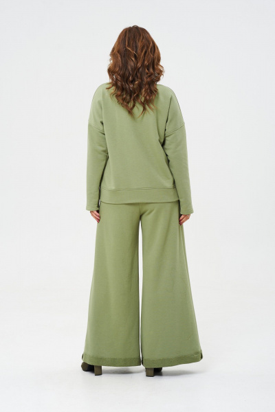 Брюки и джемпер из трикотажа и хлопка с расширенными штанинами Anastasia 1152 олива - фото 9