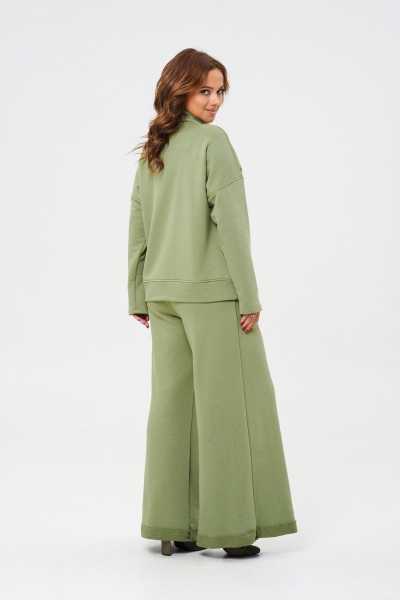 Брюки и джемпер из трикотажа и хлопка с расширенными штанинами Anastasia 1152 олива - фото 8