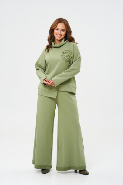 Брюки и джемпер из трикотажа и хлопка с расширенными штанинами Anastasia 1152 олива - фото 7