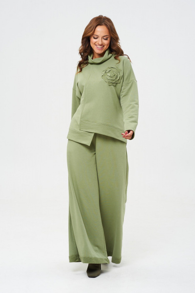 Брюки и джемпер из трикотажа и хлопка с расширенными штанинами Anastasia 1152 олива - фото 6
