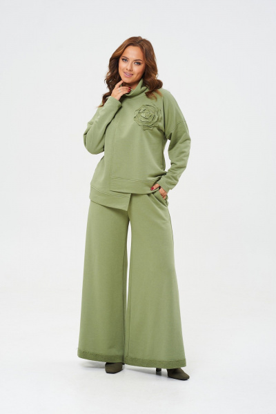 Брюки и джемпер из трикотажа и хлопка с расширенными штанинами Anastasia 1152 олива - фото 4