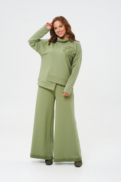 Брюки и джемпер из трикотажа и хлопка с расширенными штанинами Anastasia 1152 олива - фото 3