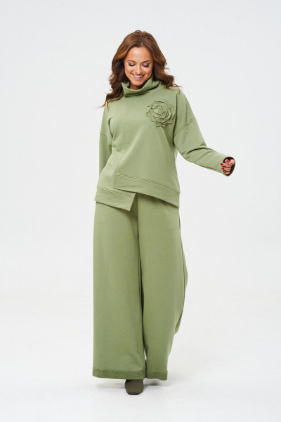 Брюки и джемпер из трикотажа и хлопка с расширенными штанинами Anastasia 1152 олива - фото 1
