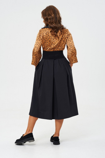 Элегантное платье из двух видов ткани с корсетным поясом Anastasia 1160 золото/черный - фото 9