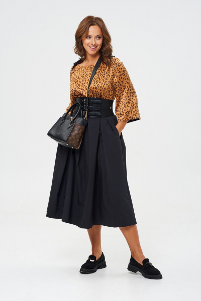 Элегантное платье из двух видов ткани с корсетным поясом Anastasia 1160 золото/черный - фото 8