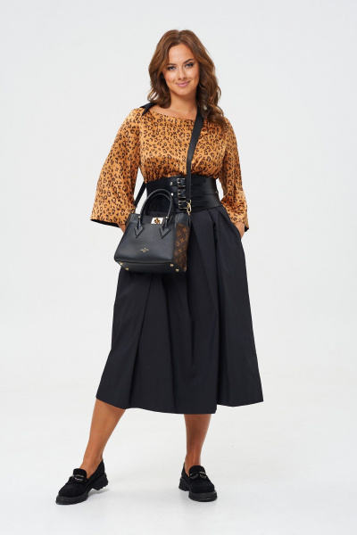 Элегантное платье из двух видов ткани с корсетным поясом Anastasia 1160 золото/черный - фото 7