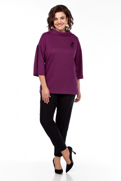 Блуза с кожаной отделкой и брюки на резинке из текстиля SVT-fashion 609 фуксия - фото 1