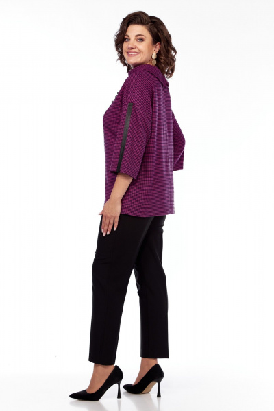Блуза с кожаной отделкой и брюки на резинке из текстиля SVT-fashion 609 фуксия - фото 2
