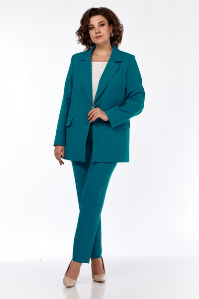 Жакет с карманами и брюки из текстиля с майкой в бирюзе SVT-fashion 584.1 морская волна - фото 1