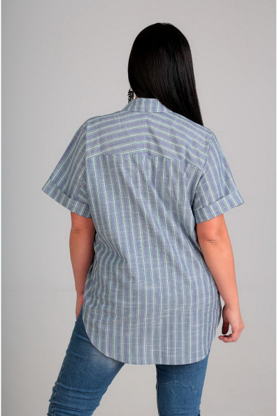 Блуза свободного силуэта с вышивкой и карманом Таир-Гранд 62308 зеленая-полоска - фото 2