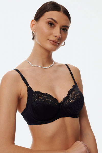 Мягкий черный бюстгальтер из трикотажа с кружевной отделкой Леди Леда 403-280 - фото 1