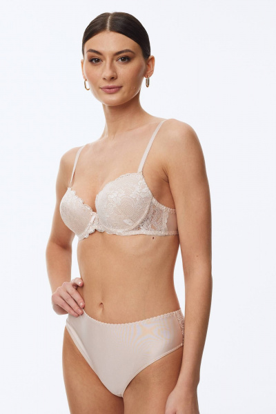 Эластичный бежевый бюстгальтер с кружевом и косточками Леди Леда 601-317 - фото 3