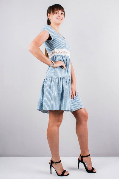 платье приталенное с кружевной талией Mita ЖМ942 голубой+полоска - фото 2