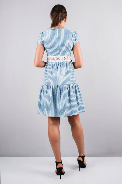 платье приталенное с кружевной талией Mita ЖМ942 голубой+полоска - фото 3