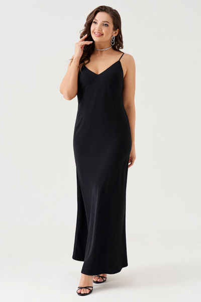 Элегантное черное платье макси с V-образным вырезом из струящейся ткани Панда 187883w черный - фото 2