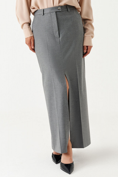 Классическая женская юбка из текстиля с разрезом и карманами Панда 197650w серый - фото 3