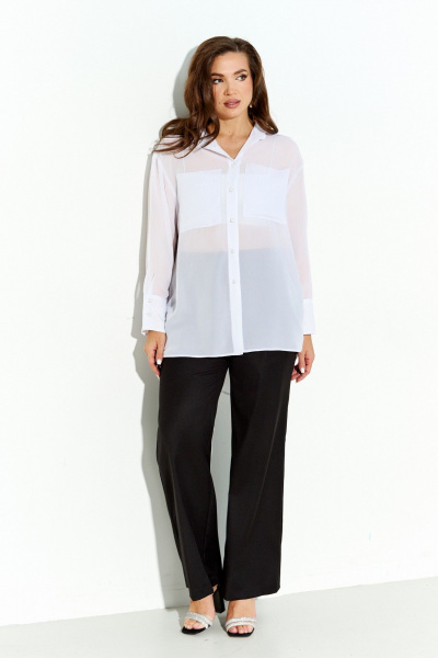 Легкая шифоновая рубашка-накидка с накладными карманами IVA 1576 белый - фото 6