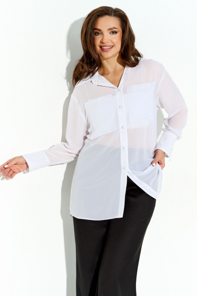 Легкая шифоновая рубашка-накидка с накладными карманами IVA 1576 белый - фото 1