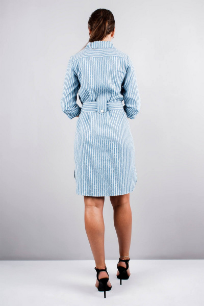 Летняя туника из хлопка с застежкой-планка, с разрезами и поясом Mita ЖМ941 голубой+полоска - фото 2
