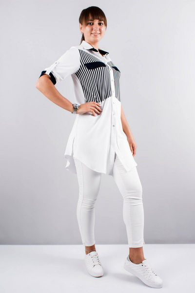 Туника рубашка прямого силуэта с разрезами по бокам Mita ЖМ933 белый+черный - фото 2