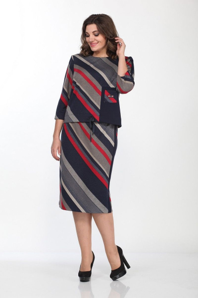 Джемпер, юбка Lady Style Classic 2110/1 темно-синий_красный - фото 1