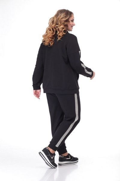 Модный спортивный костюм из трикотажа и экокожи Кэтисбел 2472 черный - фото 5