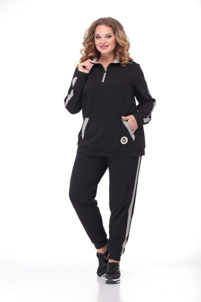 Модный спортивный костюм из трикотажа и экокожи Кэтисбел 2472 черный - фото 4
