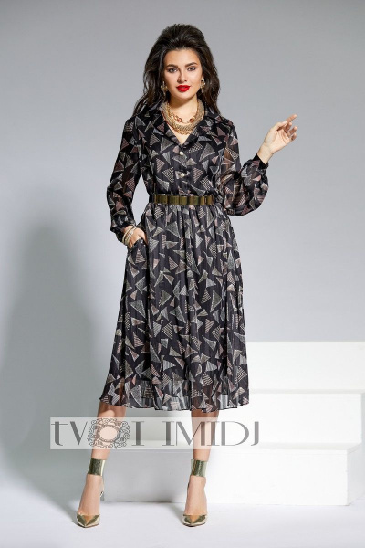 Платье Твой имидж 1314 черный-розовый-белый - фото 1