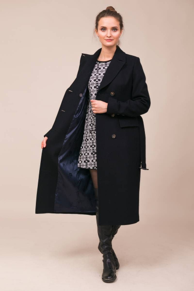 Пальто из пальтовой ткани миди с карманами и поясом Winkler’s World 644 темно-синий - фото 5