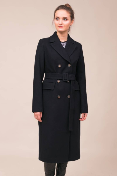 Пальто из пальтовой ткани миди с карманами и поясом Winkler’s World 644 темно-синий - фото 1