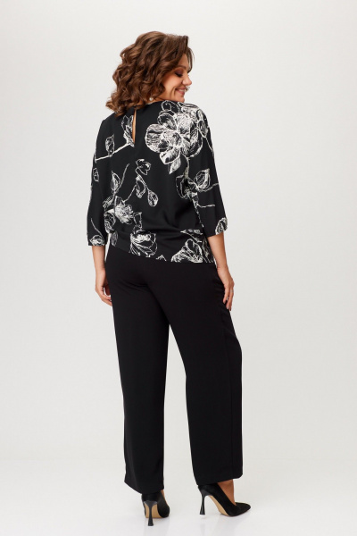 Черный деловой костюм из текстиля с блузой летучая мышь Slaviaelit 547 черный - фото 6