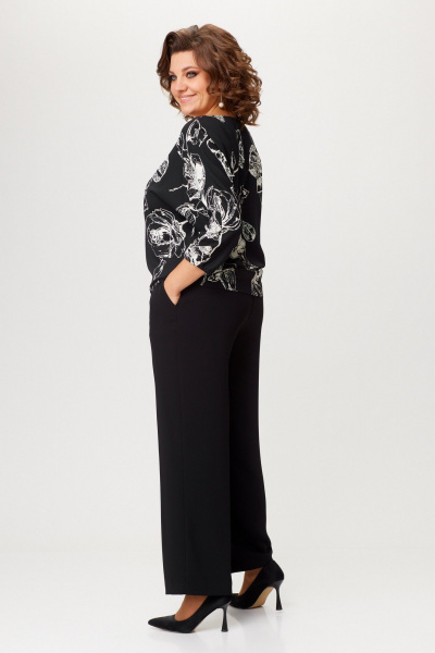 Черный деловой костюм из текстиля с блузой летучая мышь Slaviaelit 547 черный - фото 5