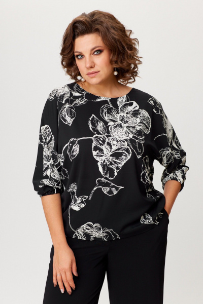 Черный деловой костюм из текстиля с блузой летучая мышь Slaviaelit 547 черный - фото 2