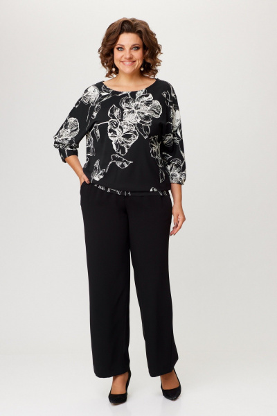 Черный деловой костюм из текстиля с блузой летучая мышь Slaviaelit 547 черный - фото 1