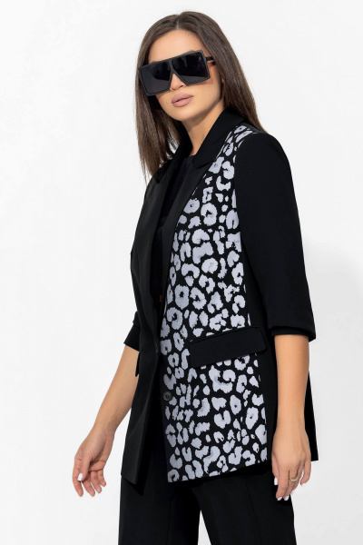 Черный базовый пиджак с анималистичным принтом Gold Style 2677 черный - фото 8