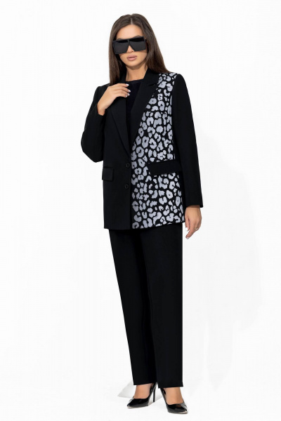 Черный базовый пиджак с анималистичным принтом Gold Style 2677 черный - фото 6