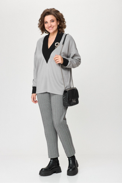 Классический демисезонный костюм из трикотажа и люрекса Michel chic 1395 серый - фото 3