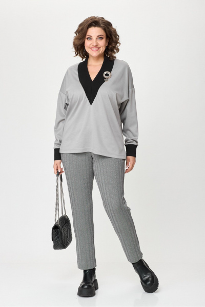 Классический демисезонный костюм из трикотажа и люрекса Michel chic 1395 серый - фото 1