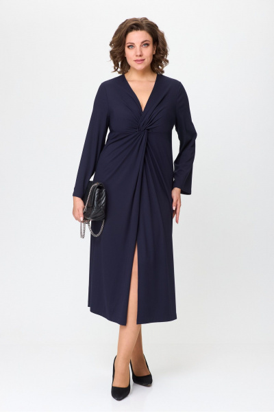 Модное платье миди с узлом и разрезом из трикотажной вискозы SILVERSPICE S-5314 - фото 1