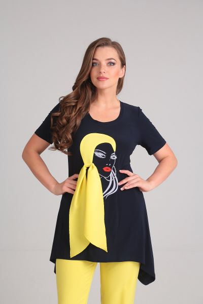 Брюки, туника Andrea Style 1111 синий+желтый - фото 5