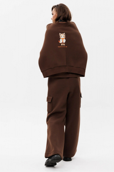 Брюки свободные коричневые из хлопка и трикотажа GO f2095/23-03.170 коричневый - фото 2