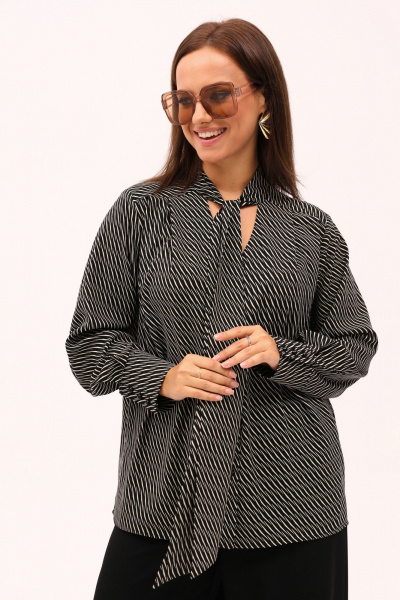 Блуза с воротником-стойкой и завязками из текстиля Angelina & Сompany 1166 - фото 4